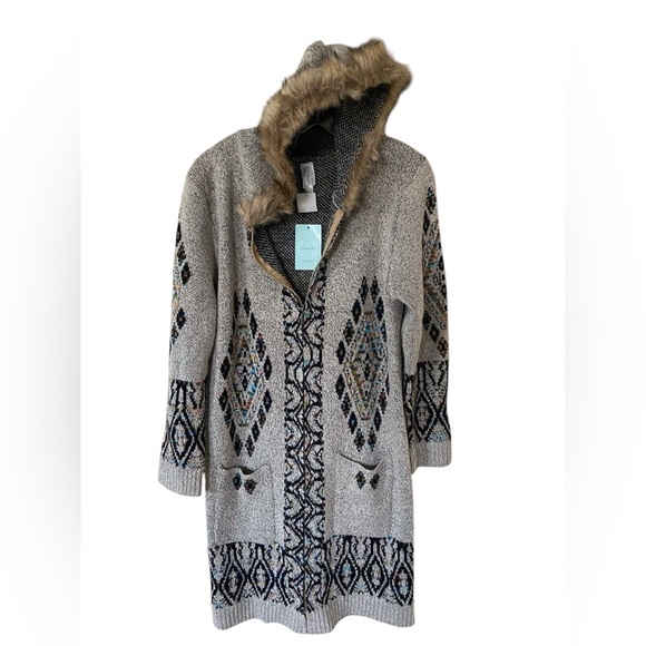 NWT Aztec Southwest sweater jacket size XL, zipper, two pockets, faux fur - Picture 1 of 10